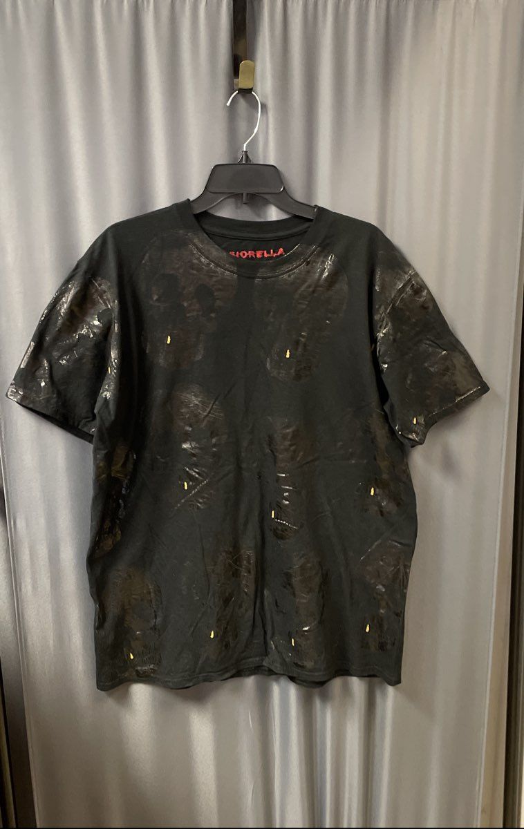 Fiorella Men's Black Metallic Glossy Skull Graphic T-Shirt Sz XL