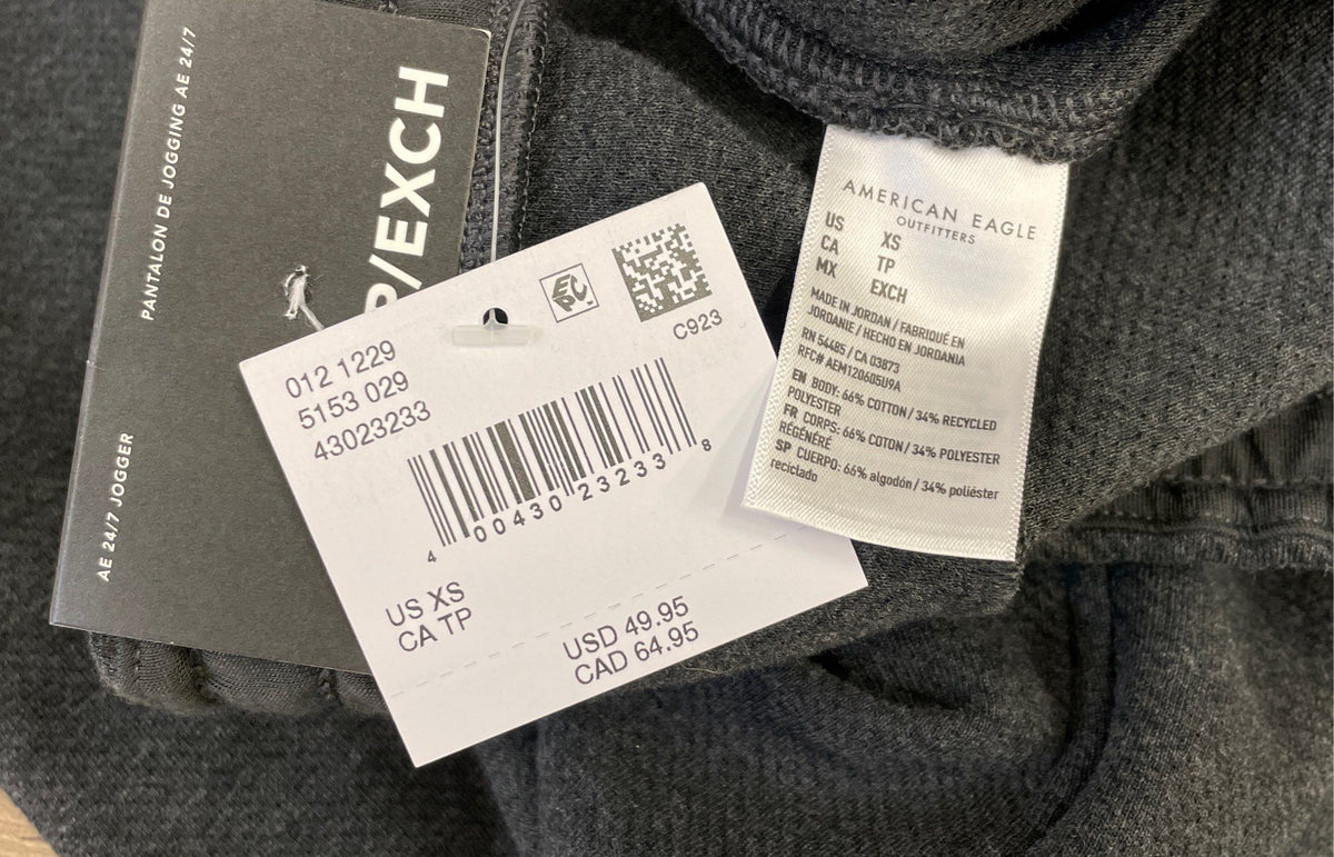 American Eagle Men's Gray 24/7 Jogger Pants Textured Knit NWT Sz XS