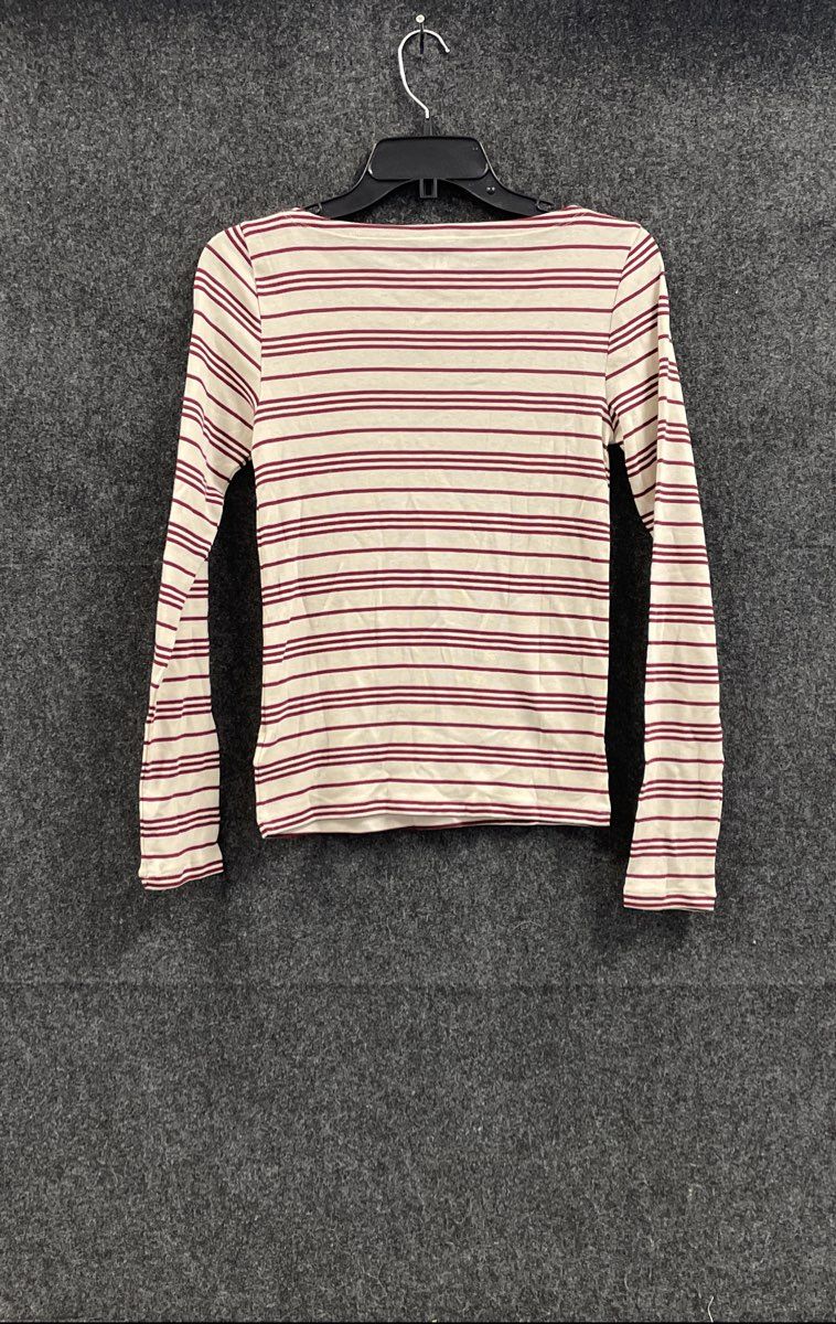 Gap Women's Favorite Tee Cream Maroon Striped Long Sleeve Cotton Modal Sz S NWT