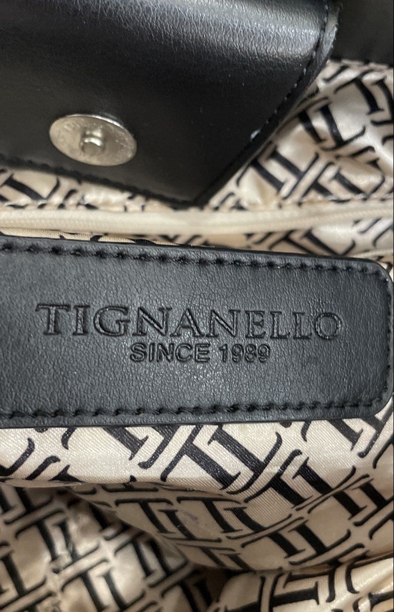 Tignanello Purple Black Leather Tote Bag Shoulder Purse Satchel Large