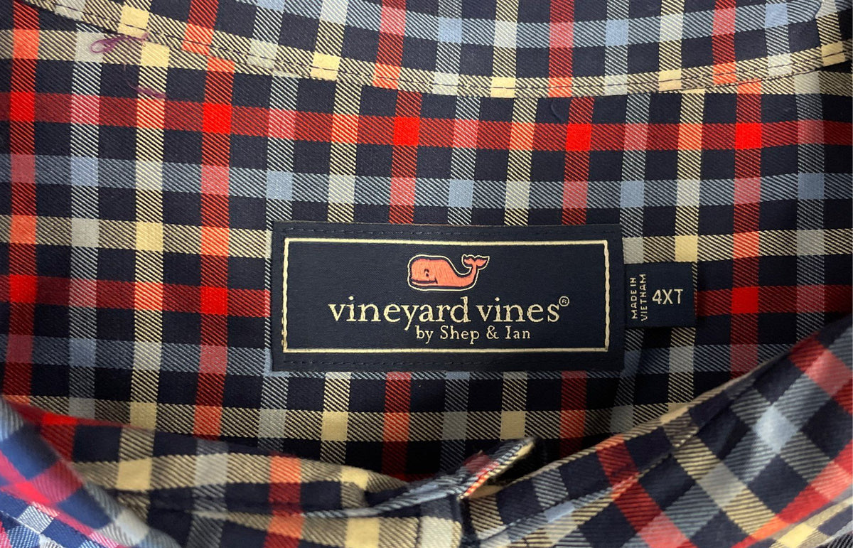 Vineyard Vines Men's Plaid Button Up Shirt Red White Blue Stretch Sz 4XT