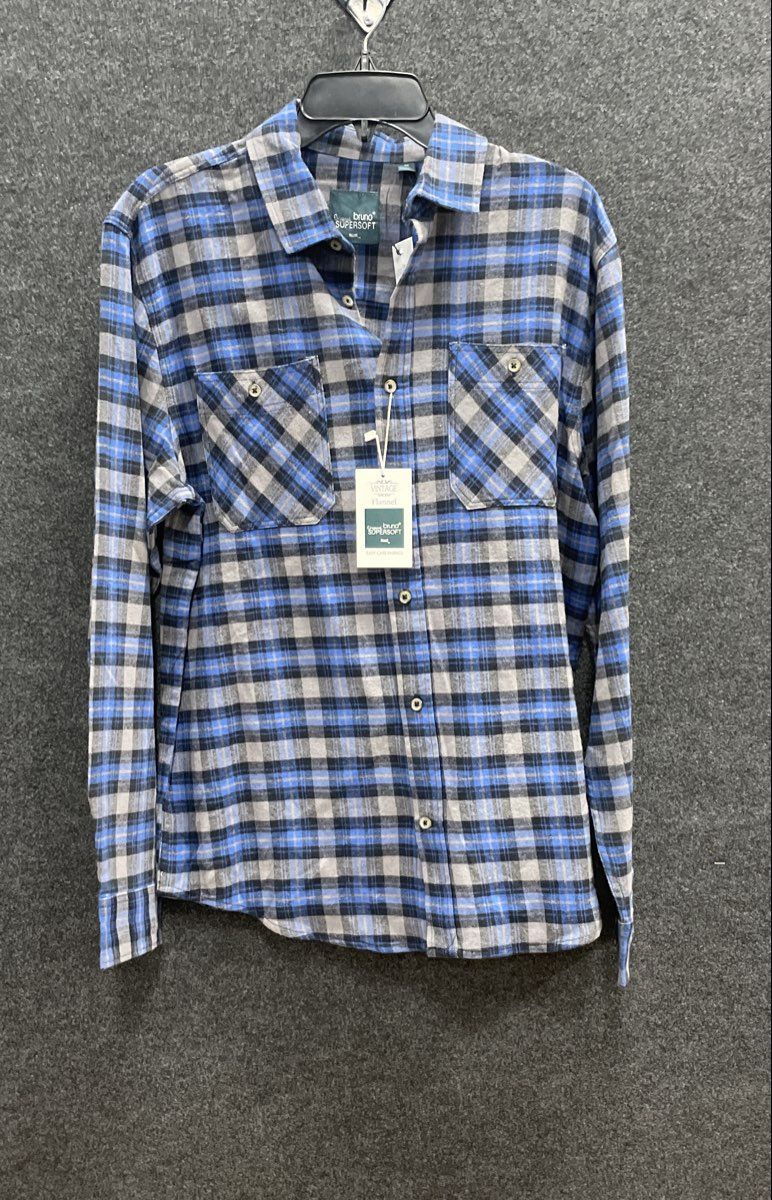 Bruno Super Soft Men's Flannel Shirt Blue Grey Plaid 100% Cotton NWT Sz M