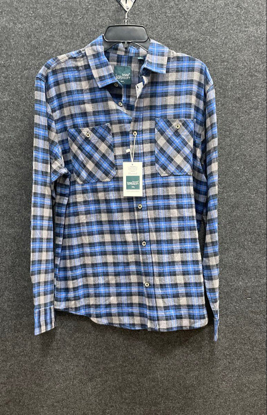 Bruno Super Soft Men's Flannel Shirt Blue Grey Plaid 100% Cotton NWT Sz M