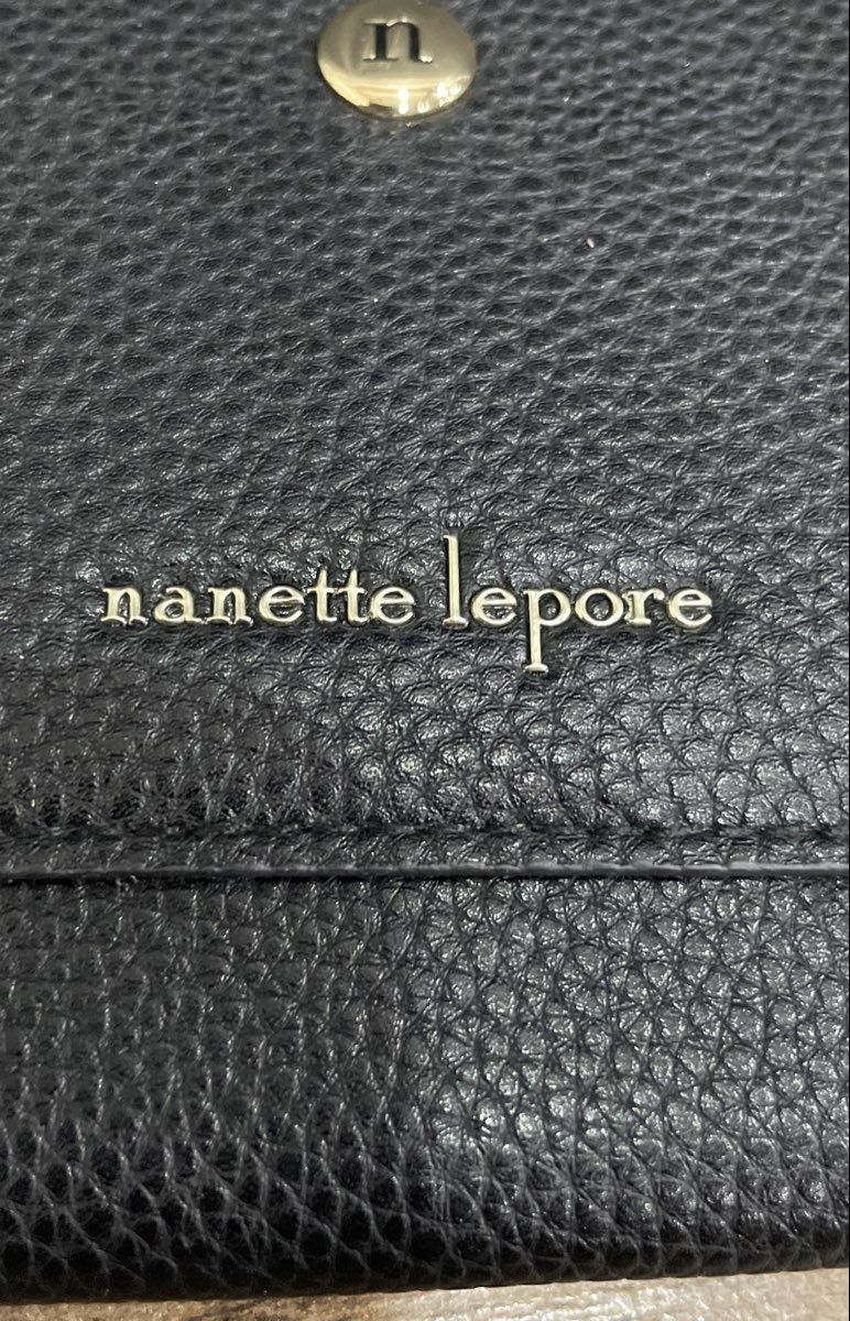 Nanette Lepore Black Pebbled Leather Bangle Money Bag Pouch Gold Tone