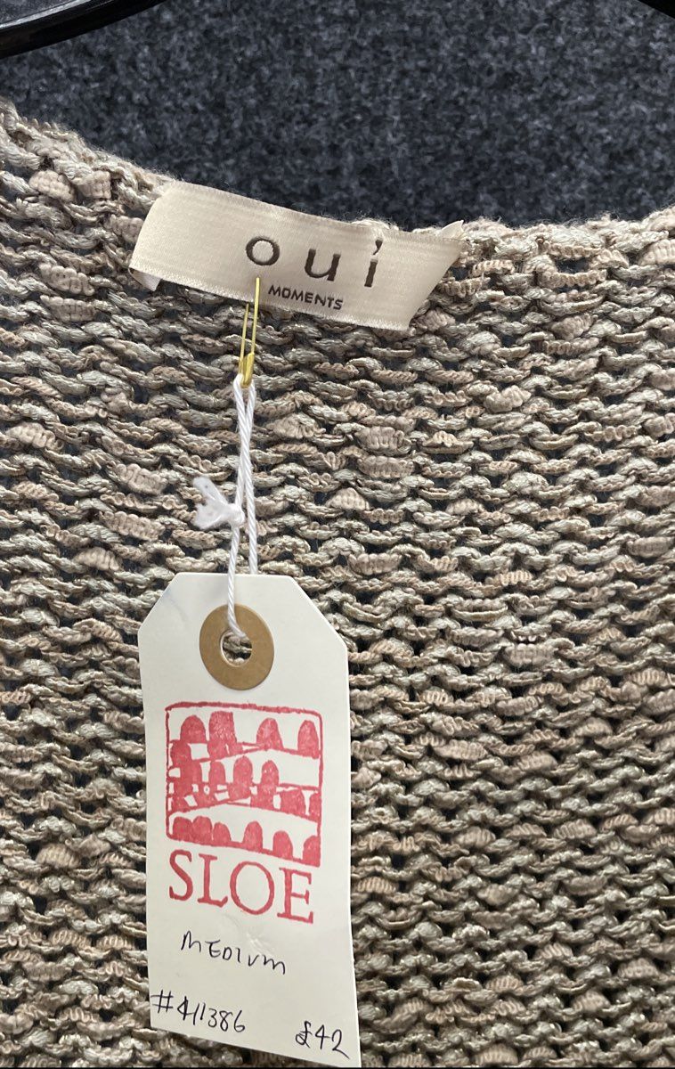 Oui Moments Women's Beige Open Knit Pointelle Boat Neck Sweater Sz 6
