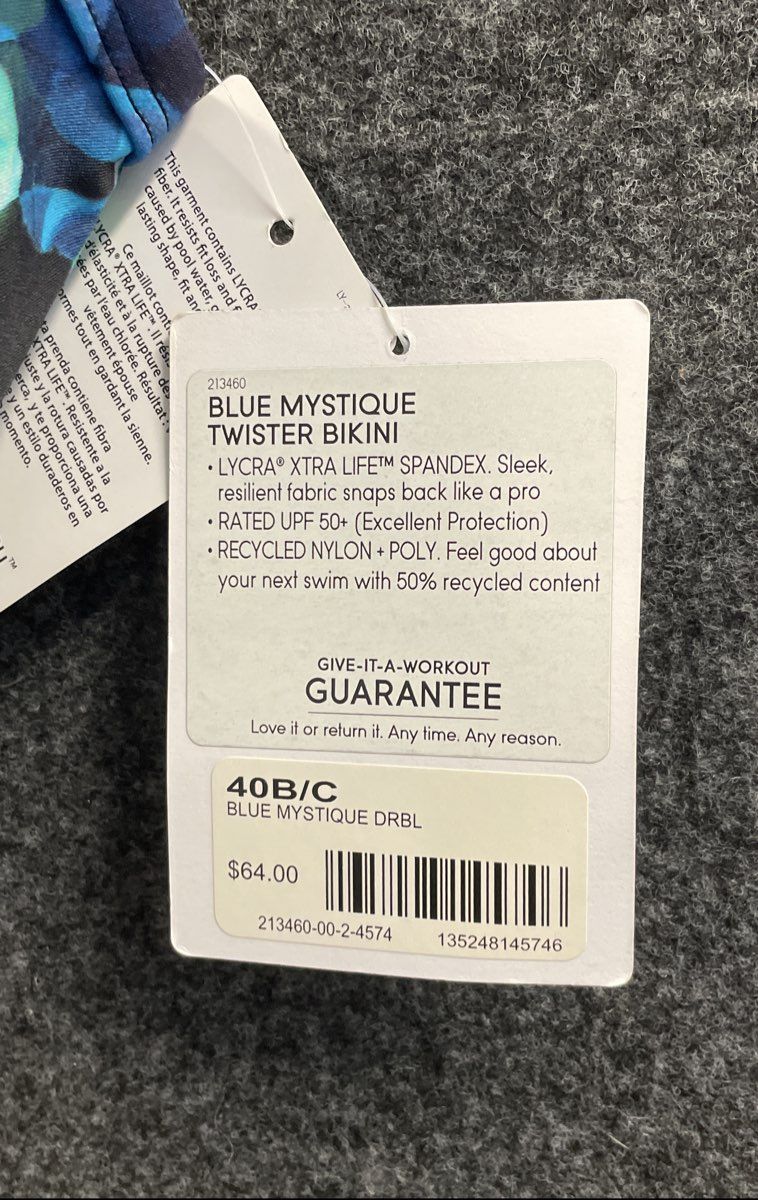 Athleta Women's Blue Mystique Twister Bikini Top Floral UPF 50+ NWT Sz 40 B/C