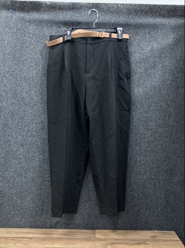 Zara Women's Black Pleated Straight Leg Trousers With Belt NWT Sz L