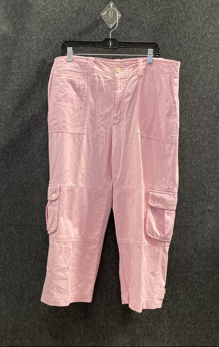 Ralph Lauren Women's Pink Cropped Cargo Capri Pants Cotton Rayon Utility Sz 16