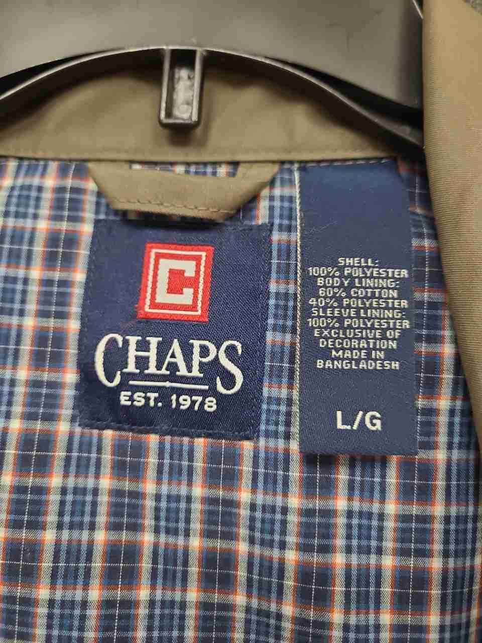 Chaps Men's Full Zip Harrington Jacket Tan Olive Plaid Lined Sz L