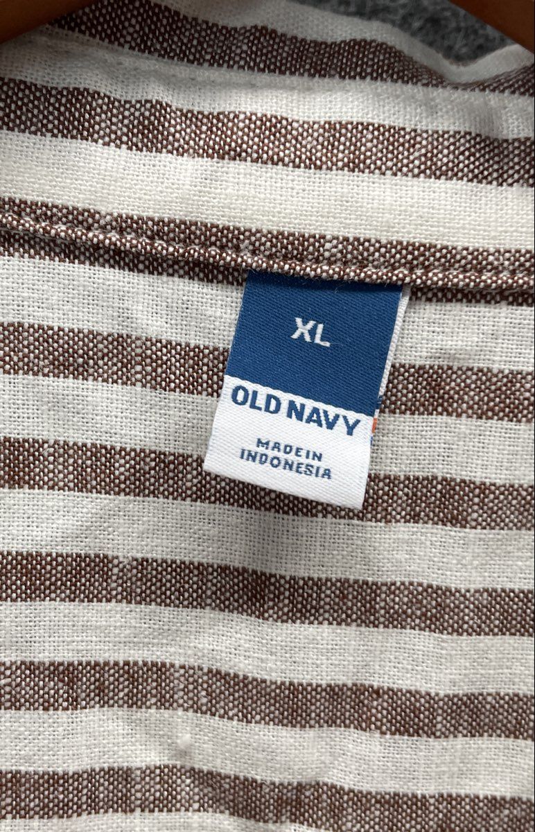 Old Navy Women's White Brown Striped Short Sleeve Button Up Tunic Shirt NWT XL