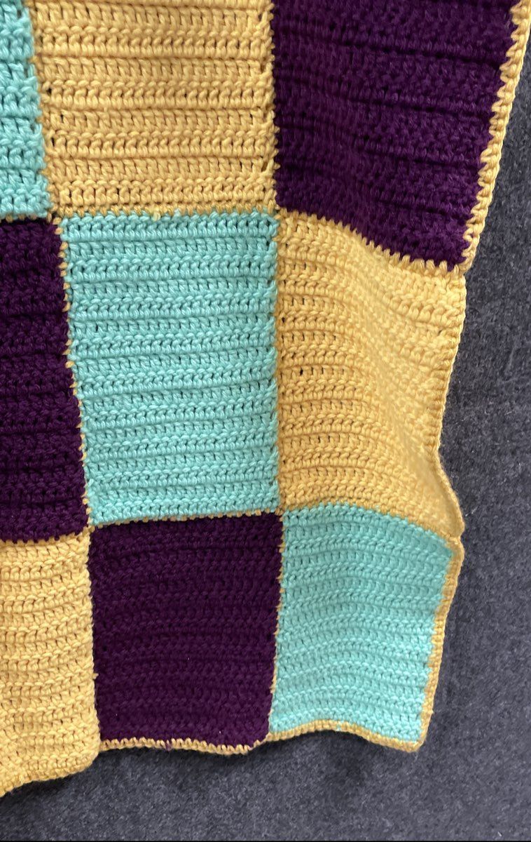 Handmade Multicolor Crochet Blanket Afghan Purple Yellow Teal Patchwork Block