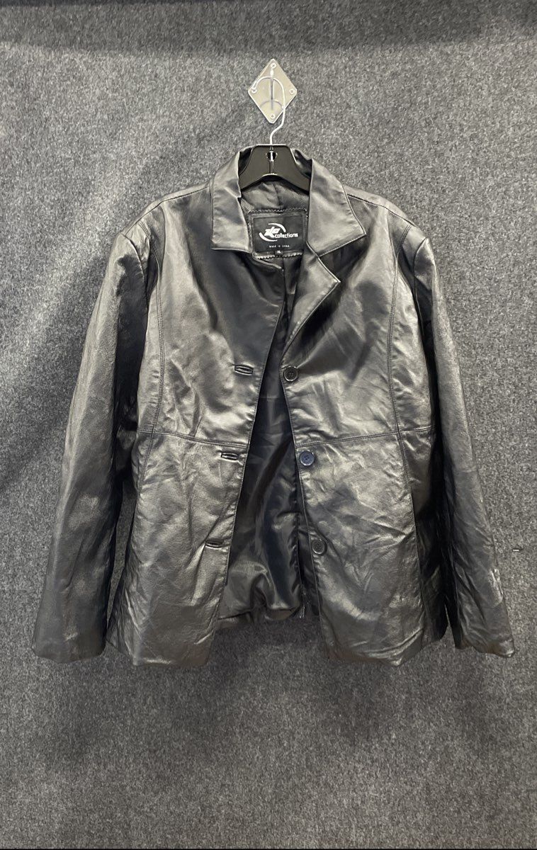 KC Collections Men's Black Leather 3-Button Blazer Jacket Vintage Y2K Size XL