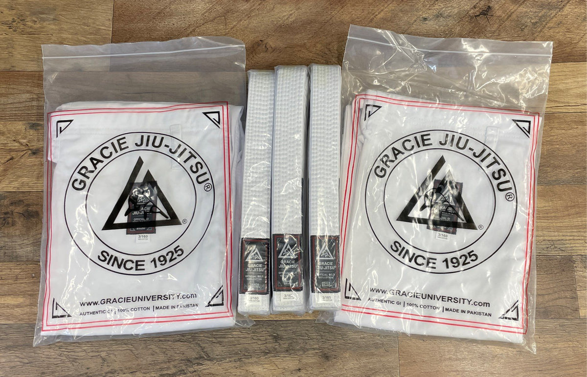 Gracie Jiu-Jitsu Official White Gi Pants & Belts Lot 2 Pairs 3 Belts Sz 3/160
