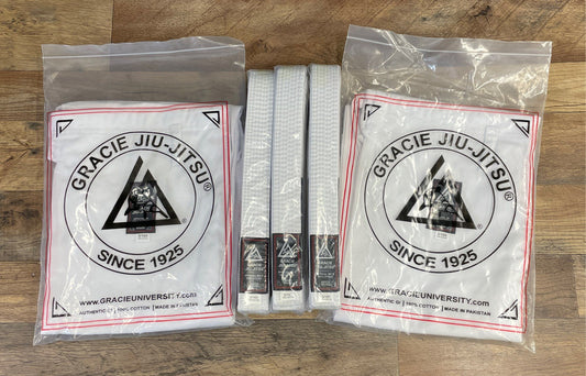 Gracie Jiu-Jitsu Official White Gi Pants & Belts Lot 2 Pairs 3 Belts Sz 3/160
