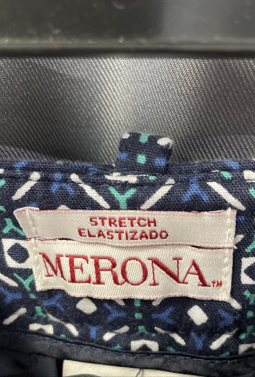 Merona Women's Navy Teal Geometric Medallion Stretch Classic Slim Pants Sz 6