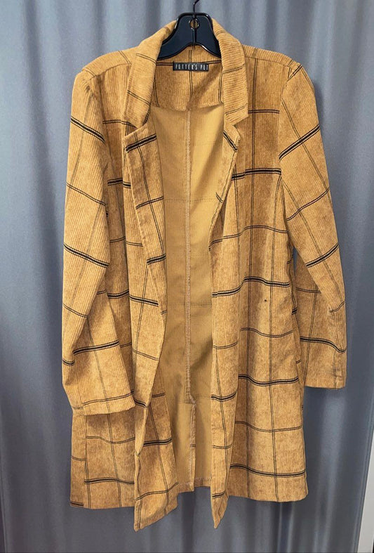 Potter's Pot Women's Brown Plaid Corduroy Longline Blazer Jacket Size M