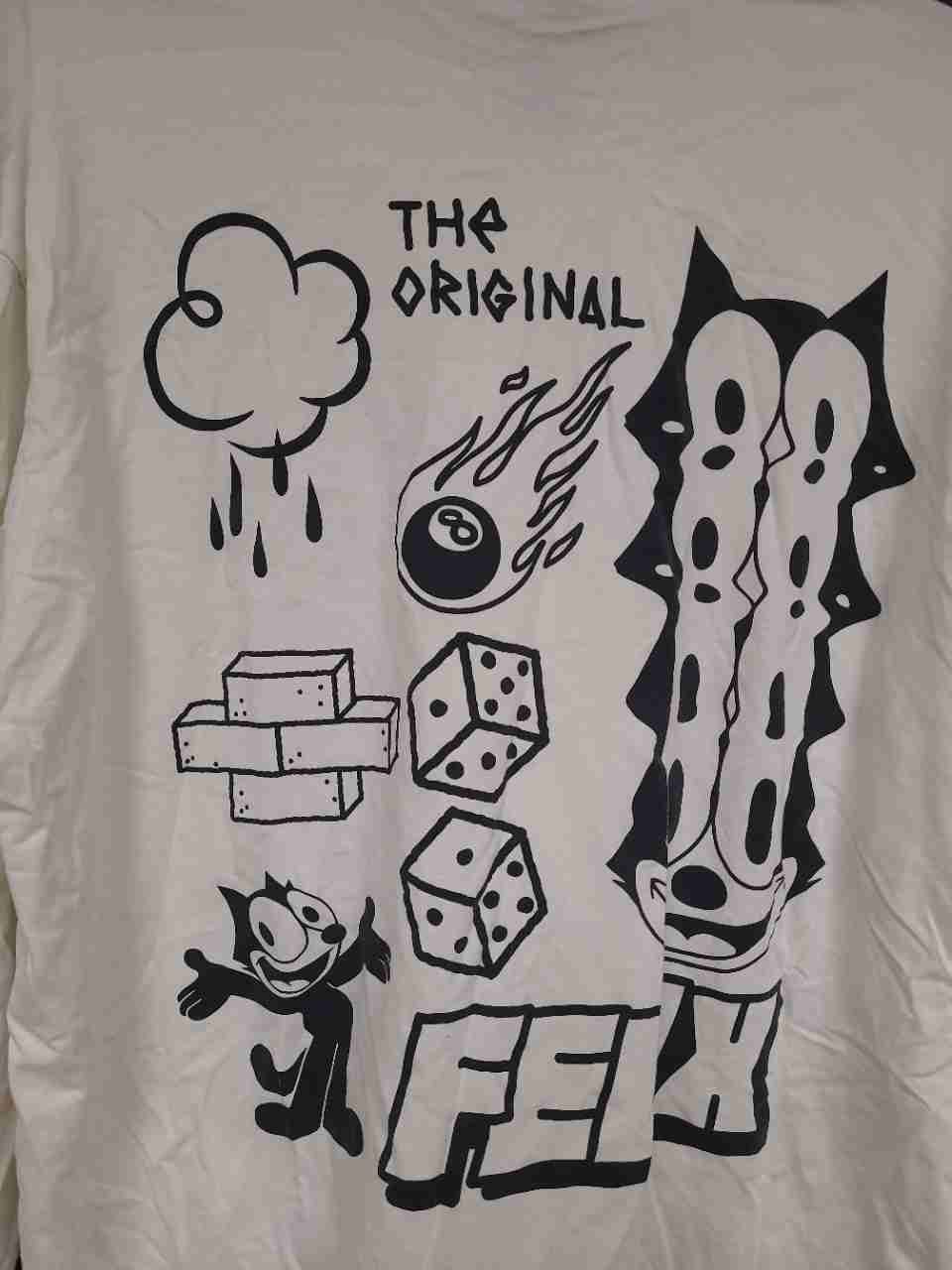 H&M Felix The Cat Long Sleeve Graphic T-Shirt Relaxed Fit Cream White Sz XL