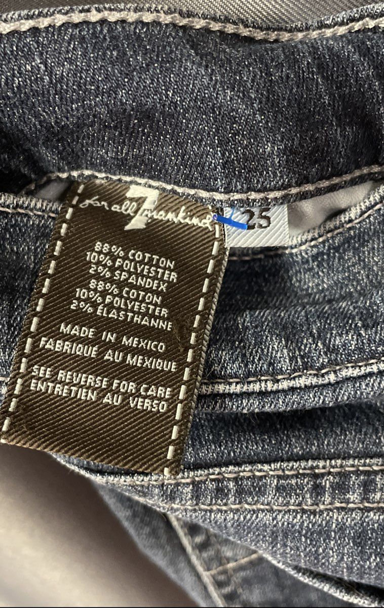 7 For All Mankind Women's Roxanne Blue Slim Fit Raw Hem Stretch Jeans Size 25