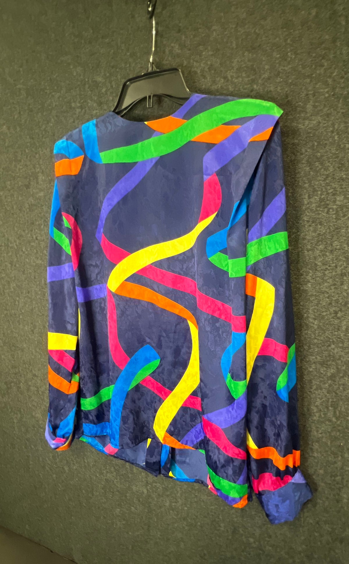 Vintage 90s Andre Sauvage Abstract Ribbon Print Blouse Made USA Sz 10