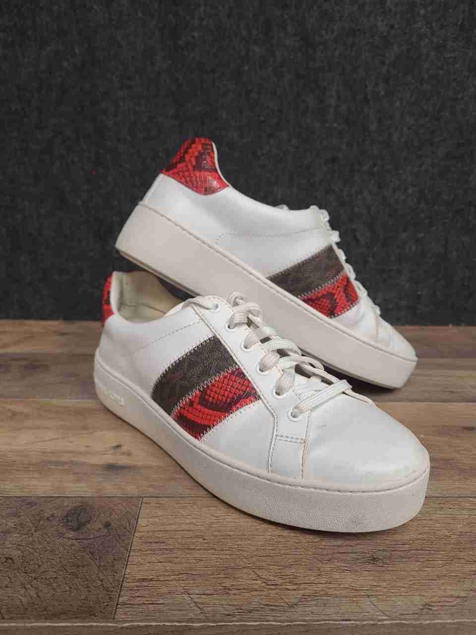 Michael Kors Poppy White Brown Red Snakeskin Platform Sneakers Women's Size 9M