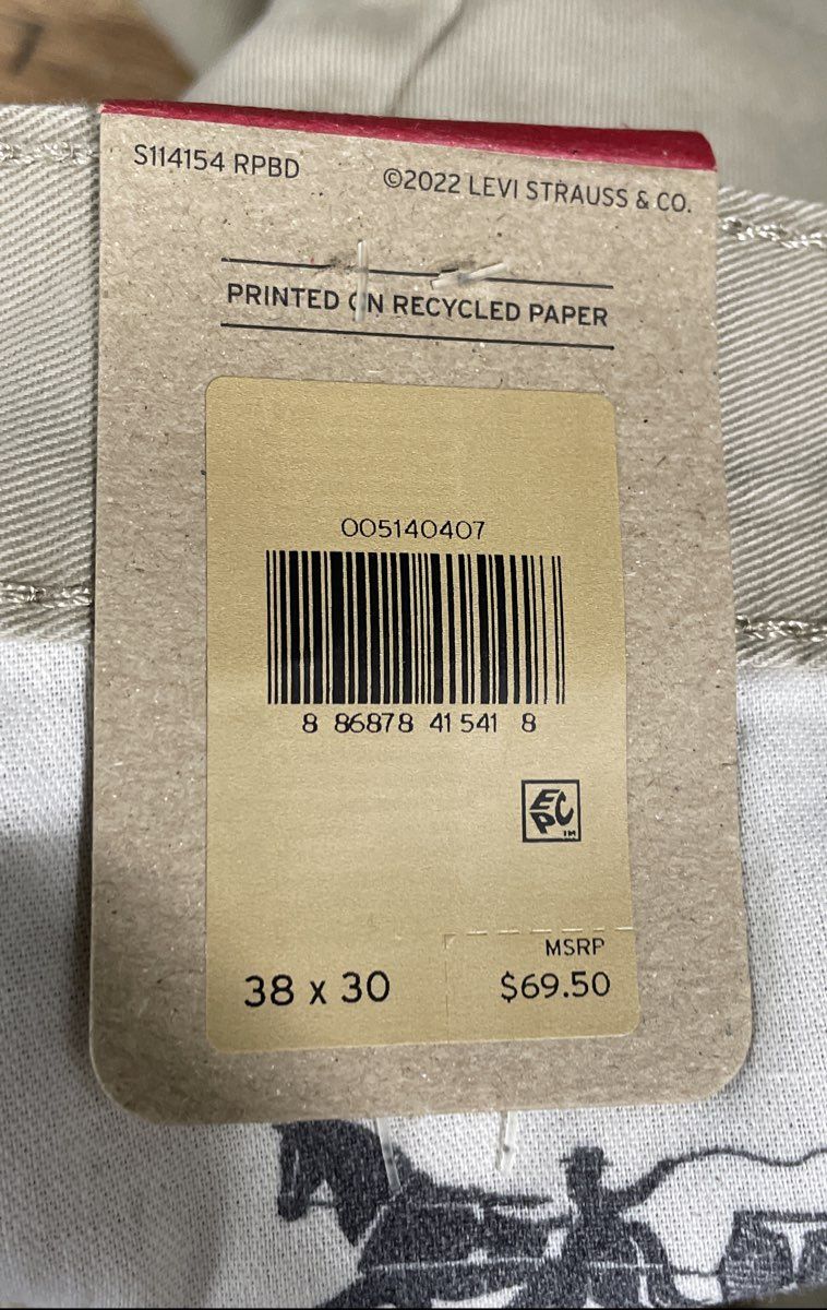 Levi's Men's 514 Straight Leg Khaki Cotton Pants Sz 38x30 NWT