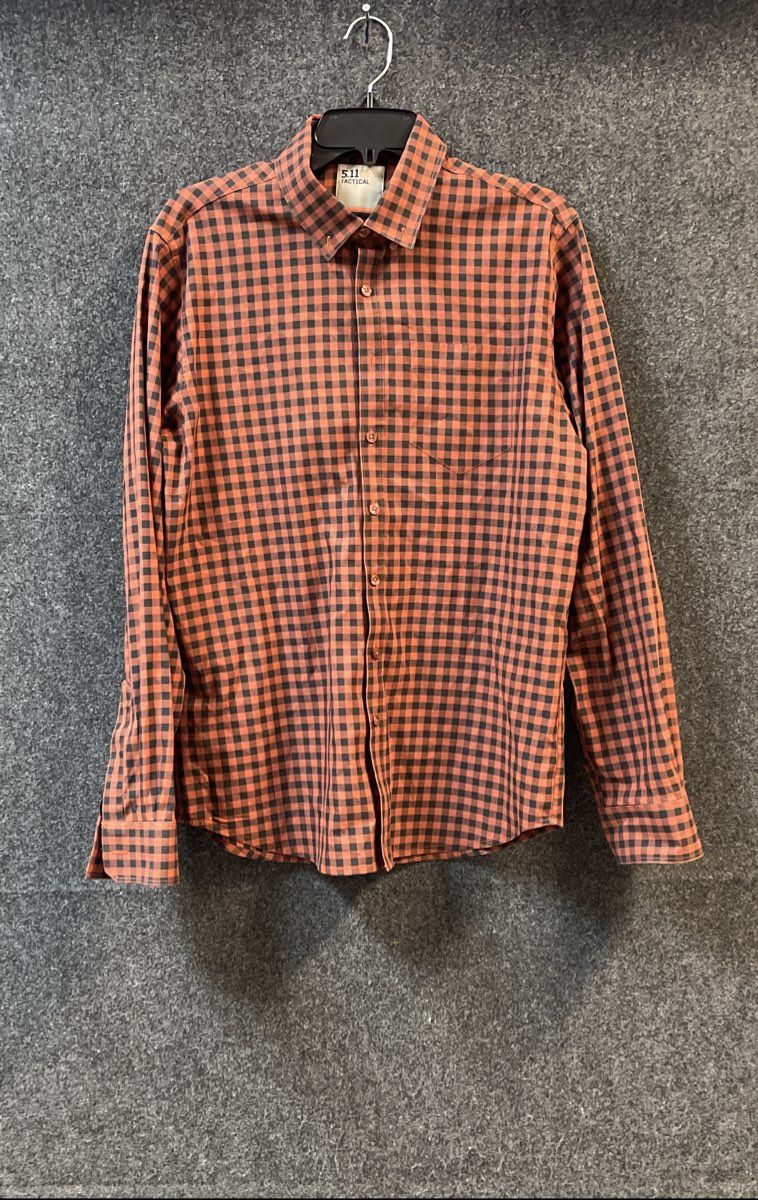 5.11 Tactical Men's Orange Black Gingham Check Long Sleeve Shirt Sz M