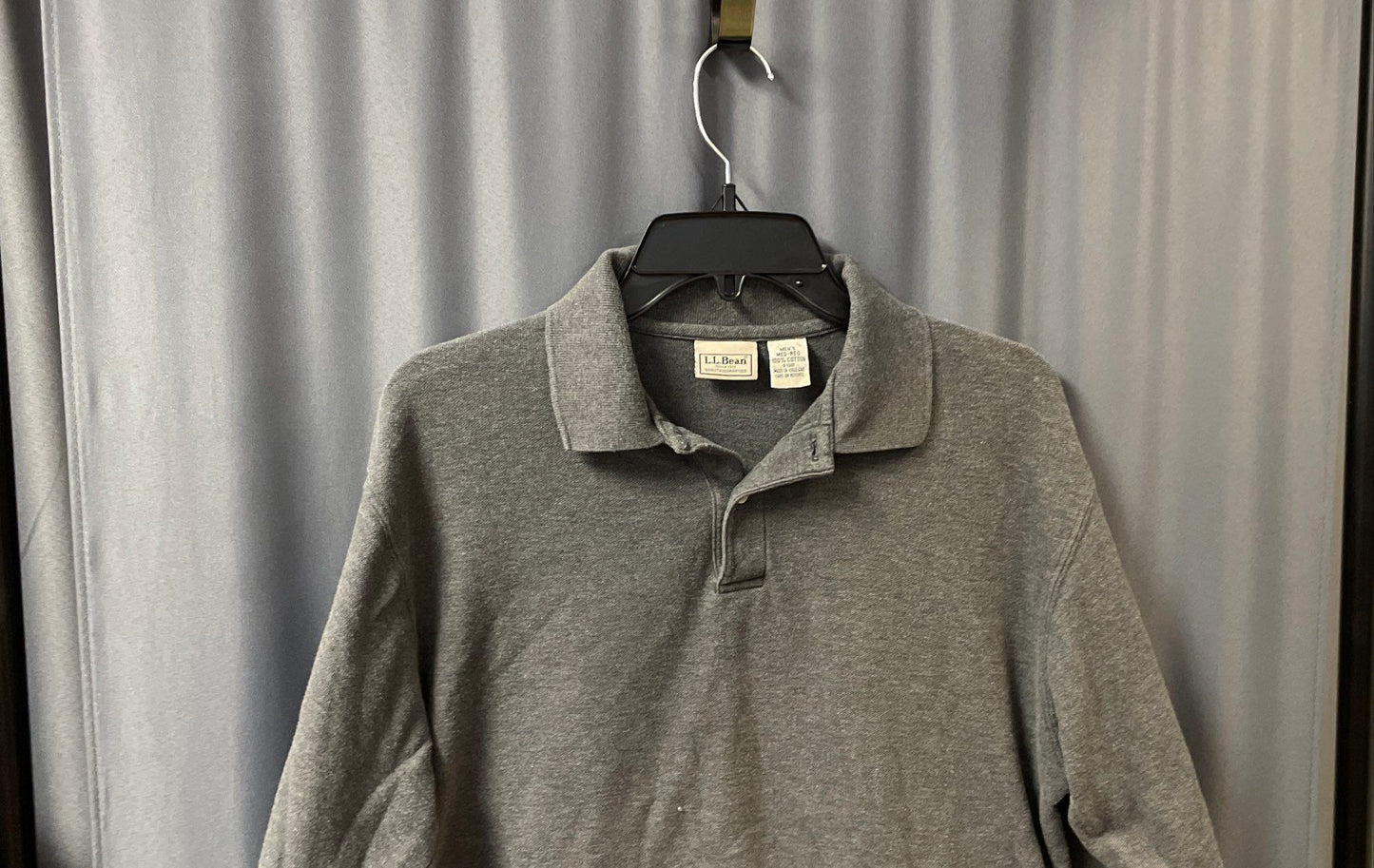 L.L. Bean Men's Gray Long Sleeve Polo Shirt 100% Cotton Knit Regular Sz M