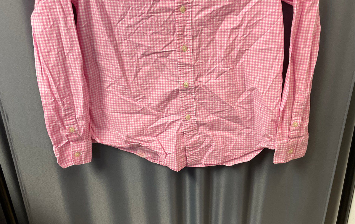 Ralph Lauren Boys Pink Gingham Check Natural Stretch Shirt Sz L 14-16