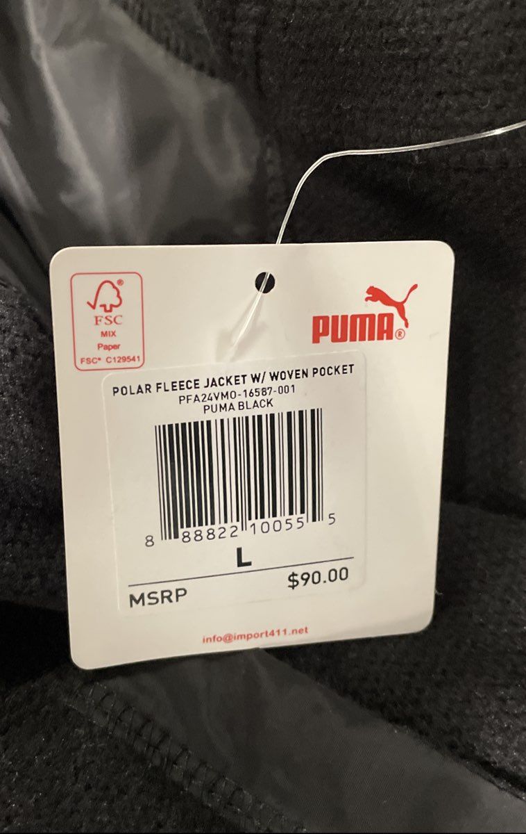 Puma Men's Black Polar Fleece Jacket Woven Pocket Full Zip Sz L NWT