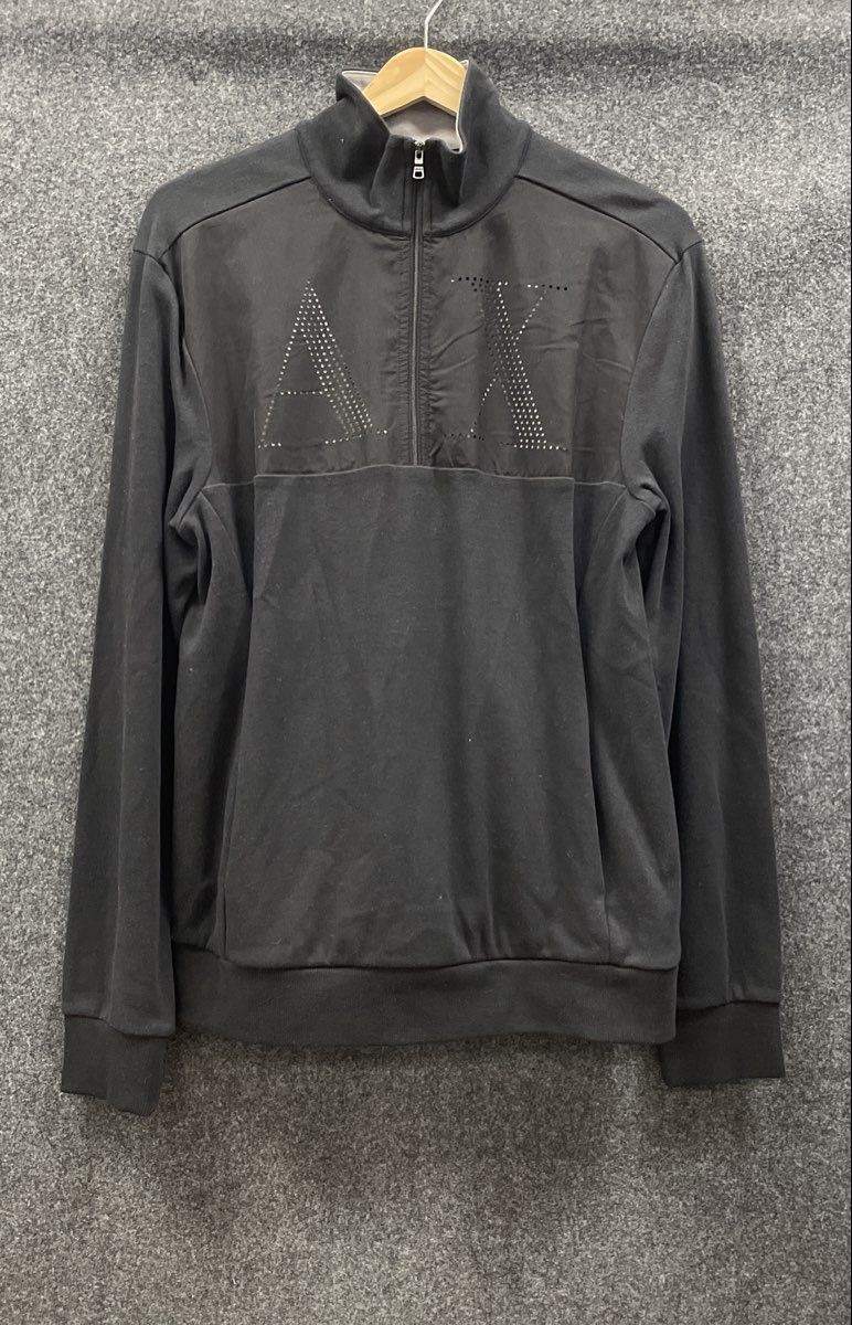 Armani Exchange Men's Black 1/4 Zip Perforated AX Logo Pullover Size M