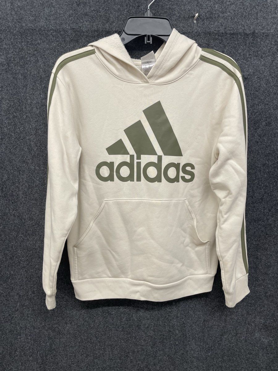 Adidas Youth Essentials 3 Bar Logo French Terry Hoodie Cream Green Sz L 14/16