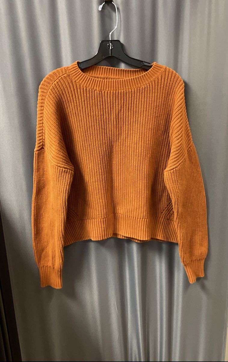 Duluth Trading Co. Women's Orange Ribbed Knit Cotton Blend Sweater Sz S