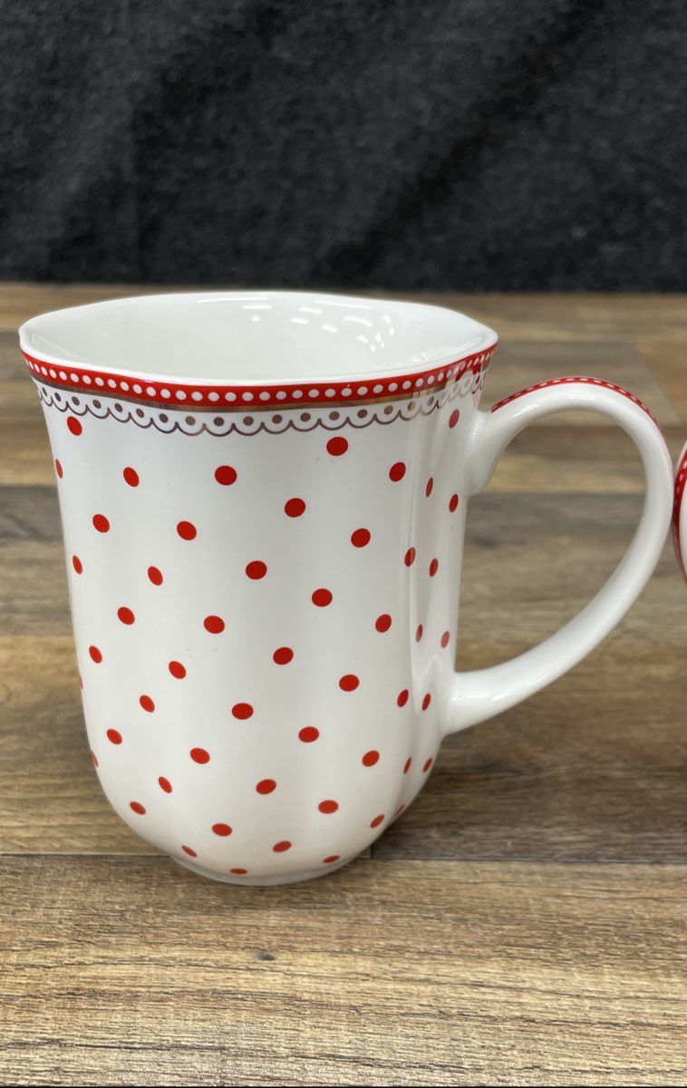 Grace Teaware Josephine Red Polka Dot Mugs Set of 2 Bone China