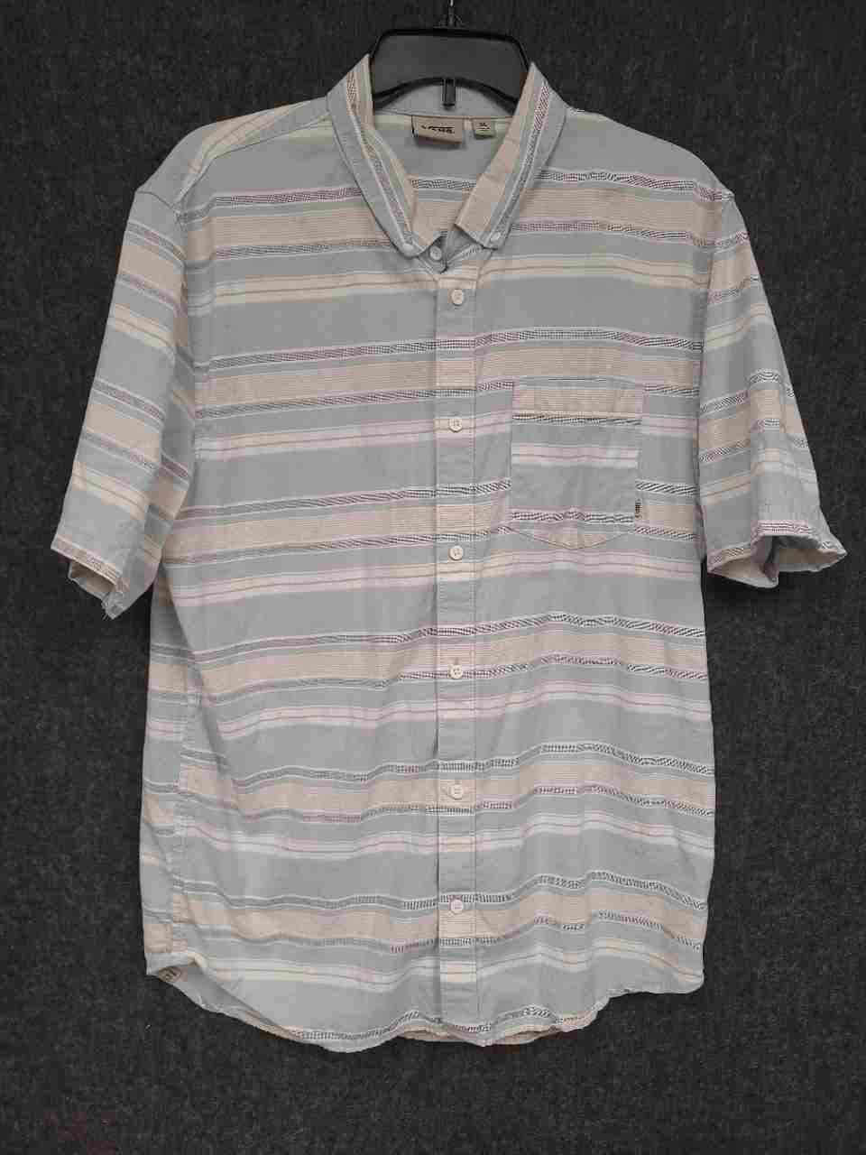 Vans Men's Blue Multicolor Striped Short Sleeve Button-Down Shirt Size XL