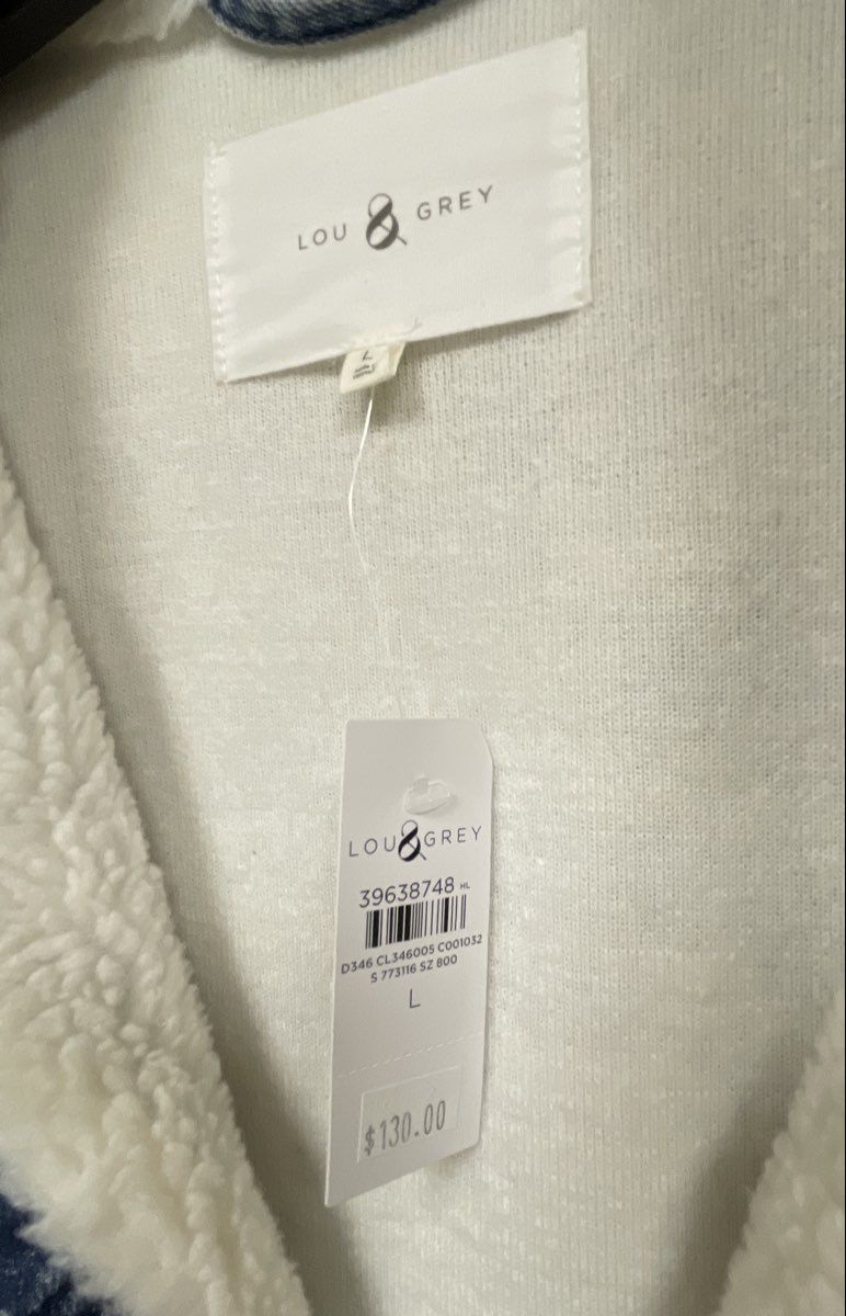 Lou & Grey Women's Denim Sherpa Faux Fur Mixed Media Jacket Blue NWT Sz L