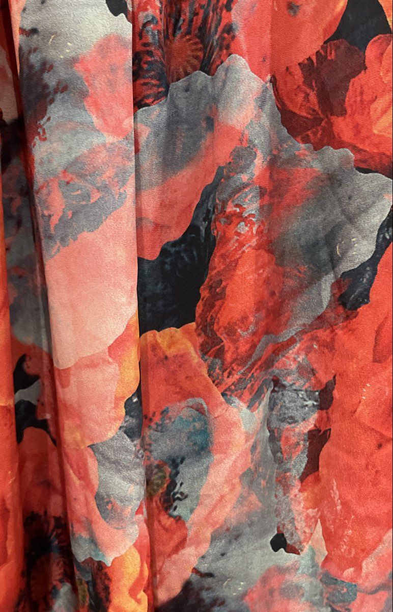Covered Bliss Women's Pink Red Floral Poppy Print Maxi Long Skirt Sz S