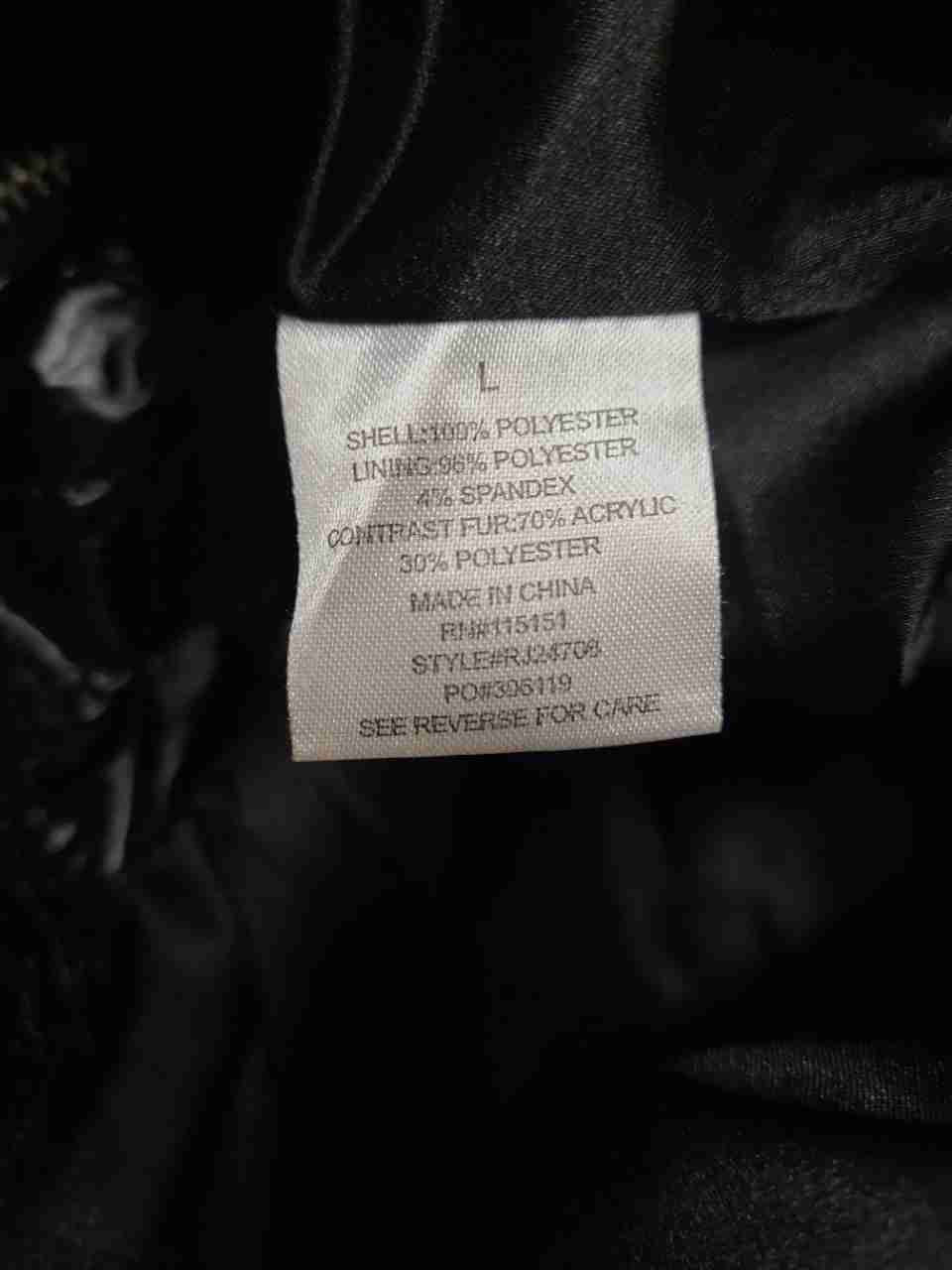 Romeo & Juliet Couture Women's Black Textured Floral Faux Fur Hood Jacket Sz L