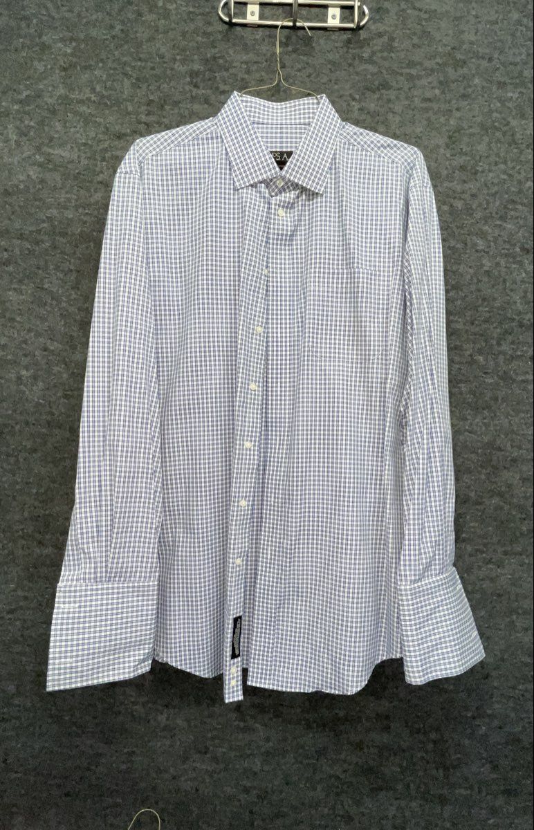 Jos. A. Bank Men's Tailored Fit Dress Shirt Lot of 3 Blue Checks 17.5 36