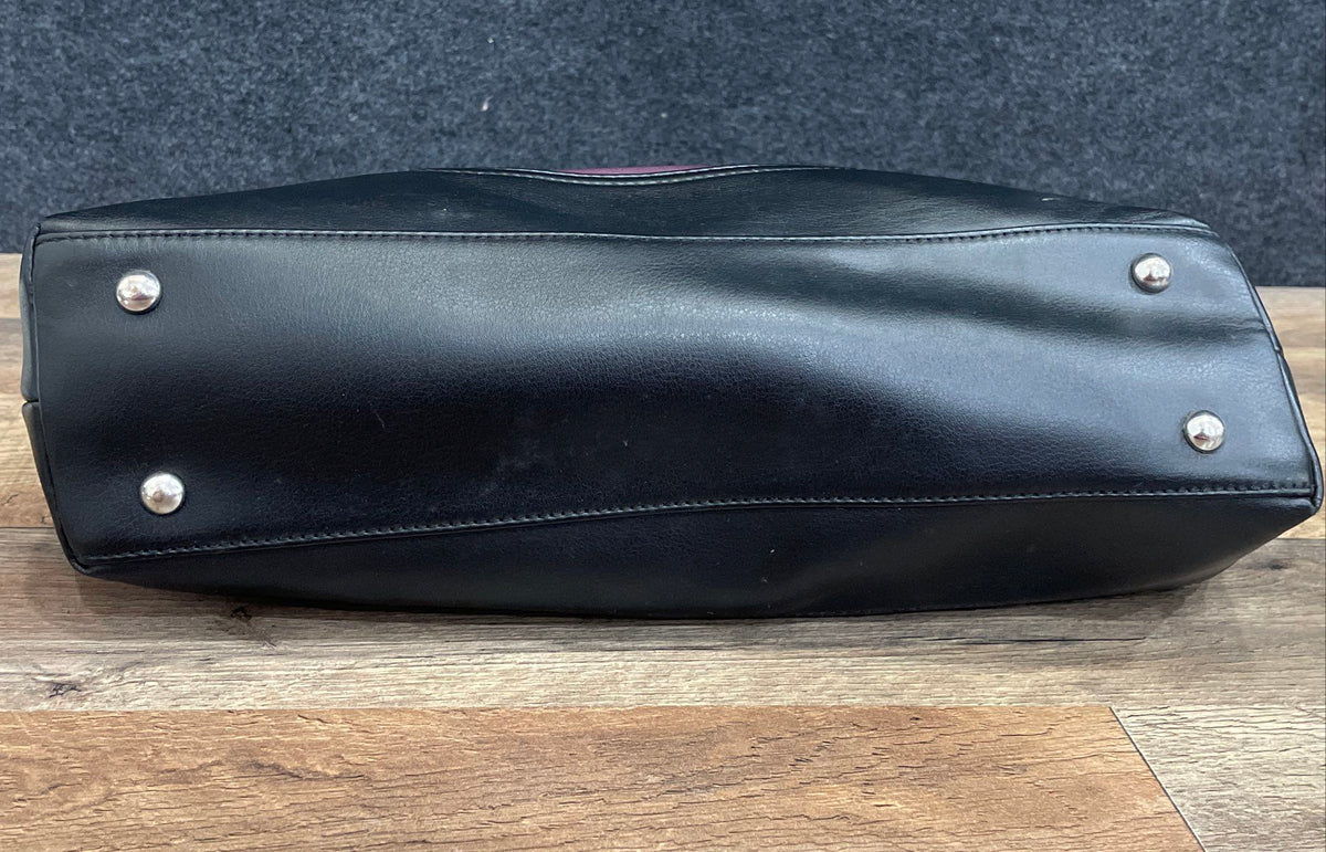 Tignanello Purple Black Leather Tote Bag Shoulder Purse Satchel Large