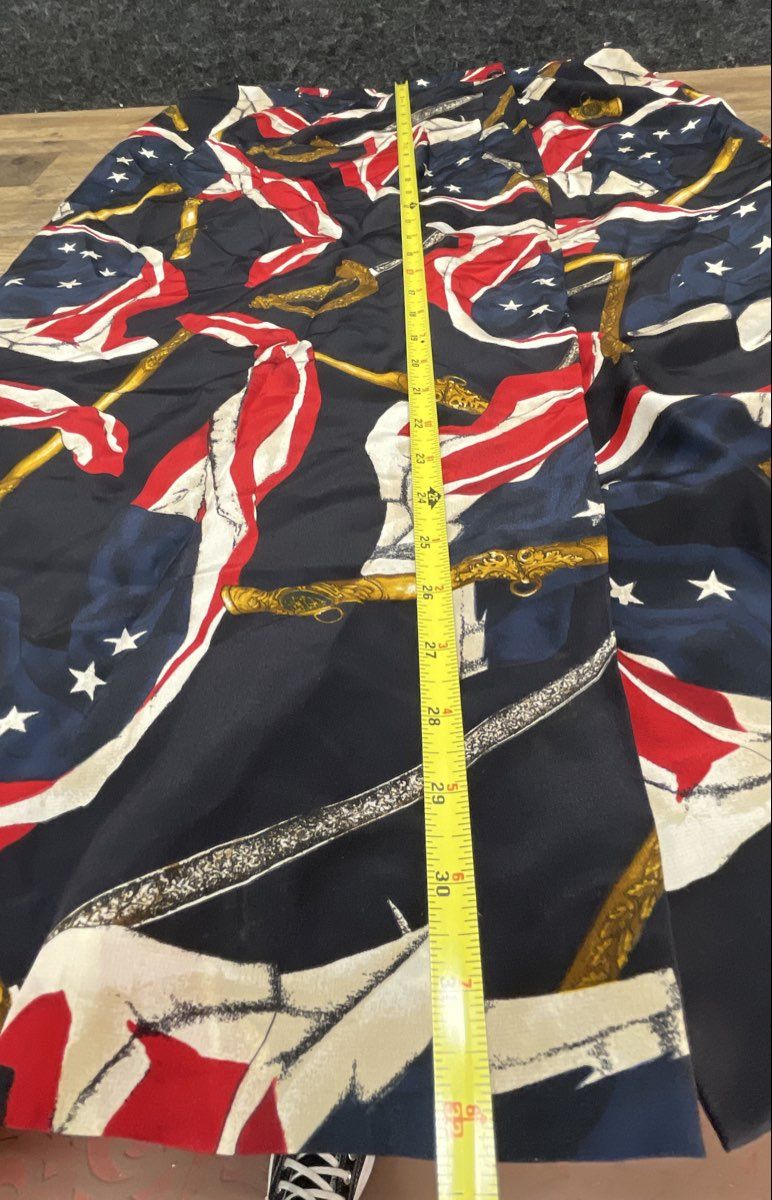 Vintage 90s Jones New York Women's Navy Silk Flag Saber Print Wrap Skirt Sz 10