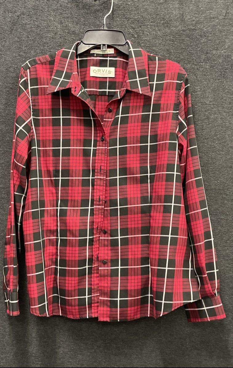 Orvis Women's Carefree Red Black Plaid Long Sleeve Button Down Sz 18