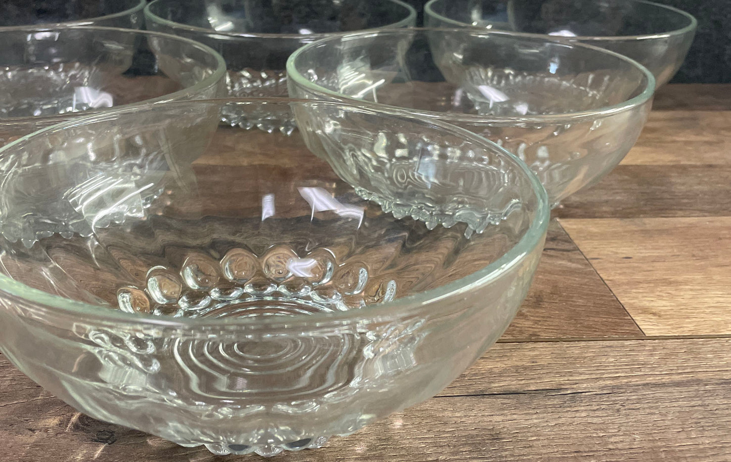 Pressed Glass Bubble Bottom Dessert Bowls 6 Piece Set Clear Vintage