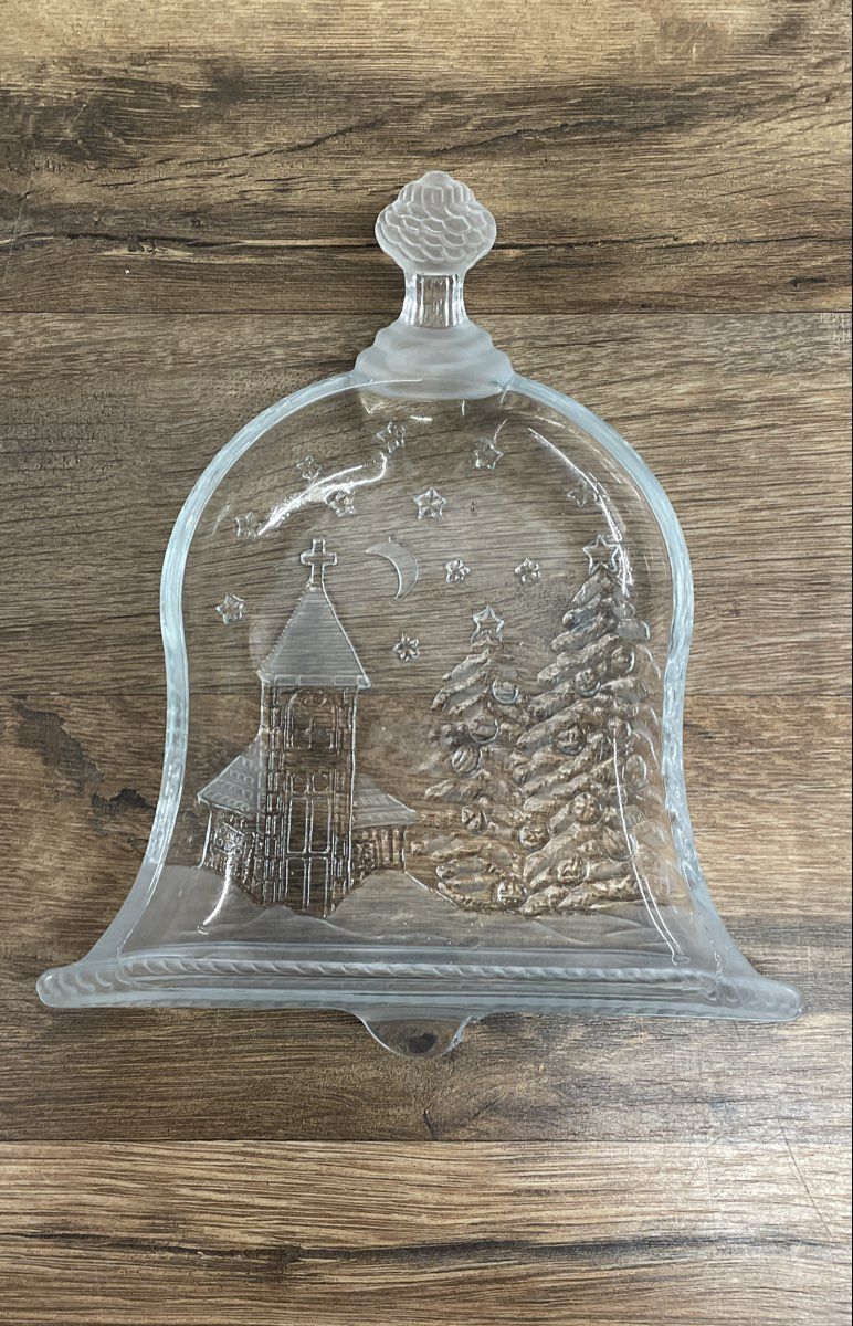 Celebrations Bell of Christmas Frosted Crystal Plate 7" Vintage Church Scene IOB