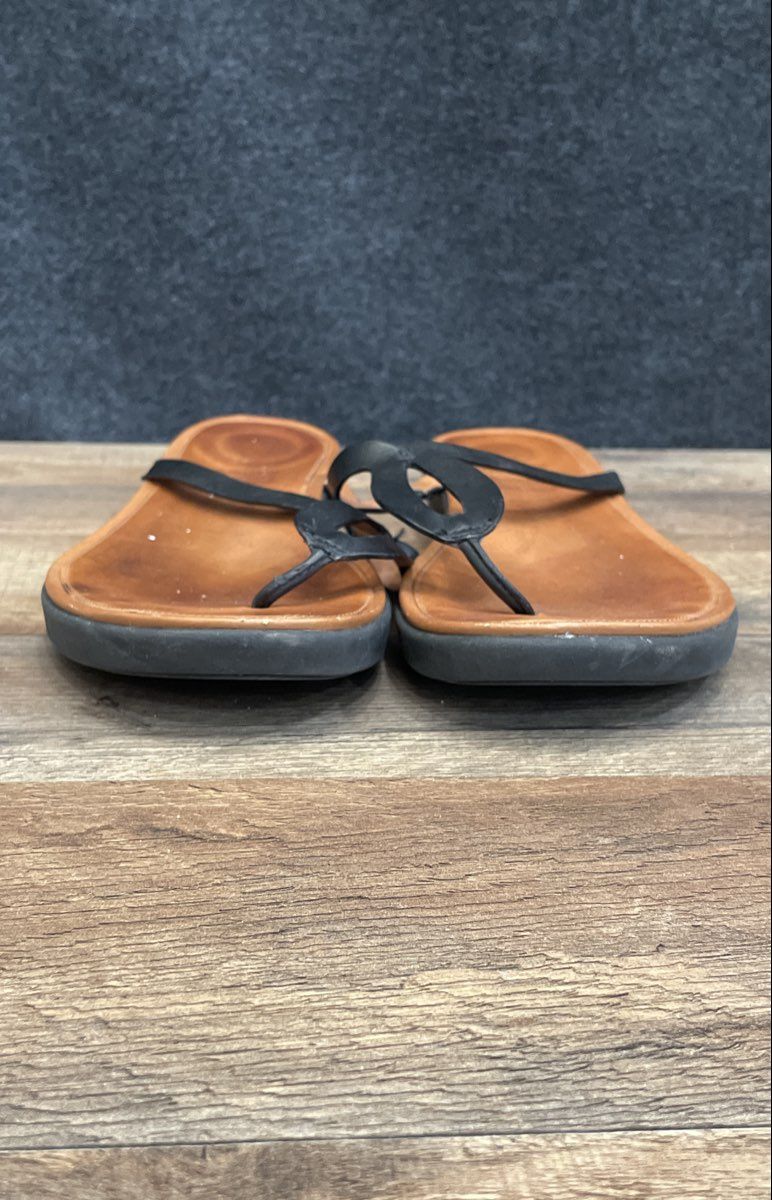 FitFlop Duocomff Black Leather Link Thong Sandals Women's Size 9