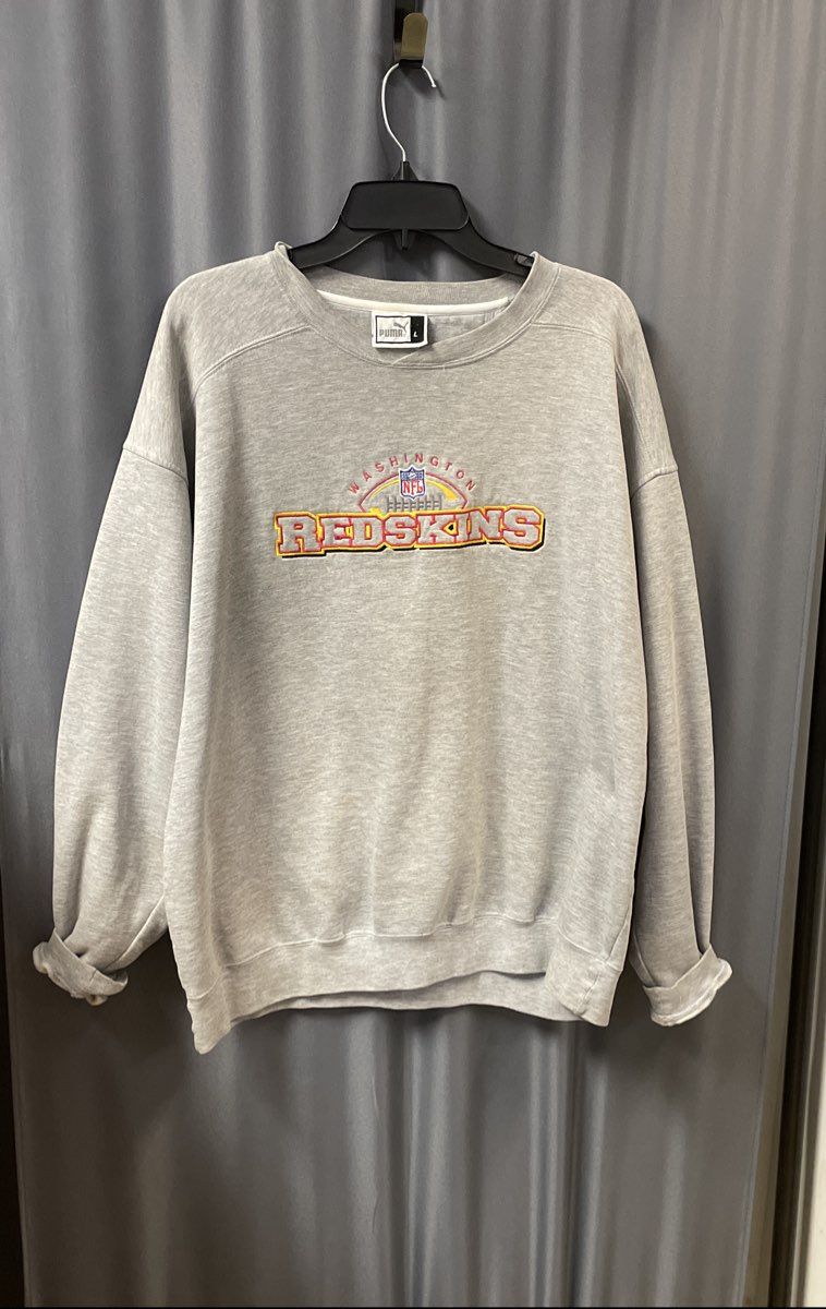 Vintage 90s Puma Washington Redskins NFL Crew Neck Sweatshirt Gray Sz L