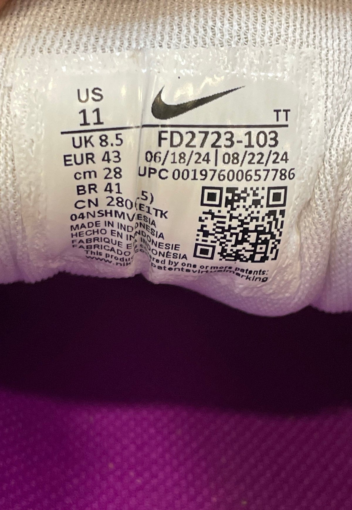 Nike Air Zoom Pegasus 40 White Purple Pink Running Shoes Women's Size 11