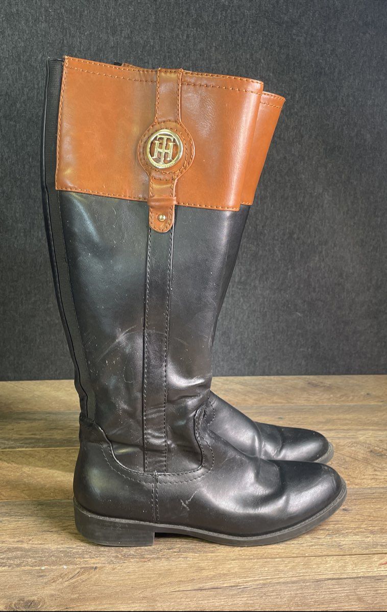 Tommy Hilfiger Imina Black Brown Two-Tone Riding Boots Women's Size 7