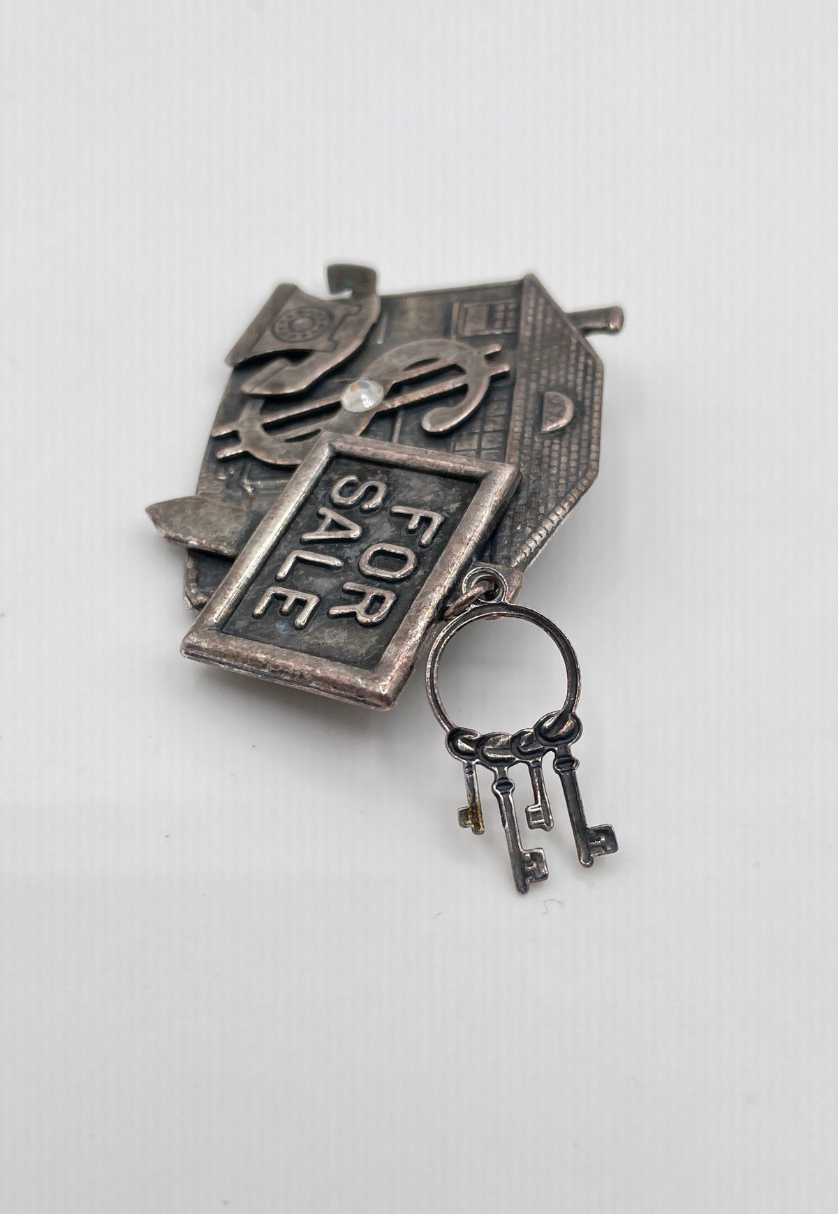 925 Sterling Silver W/ Low Grade Backing (Ag 86) For Sale House Brooch Pin 12.4g