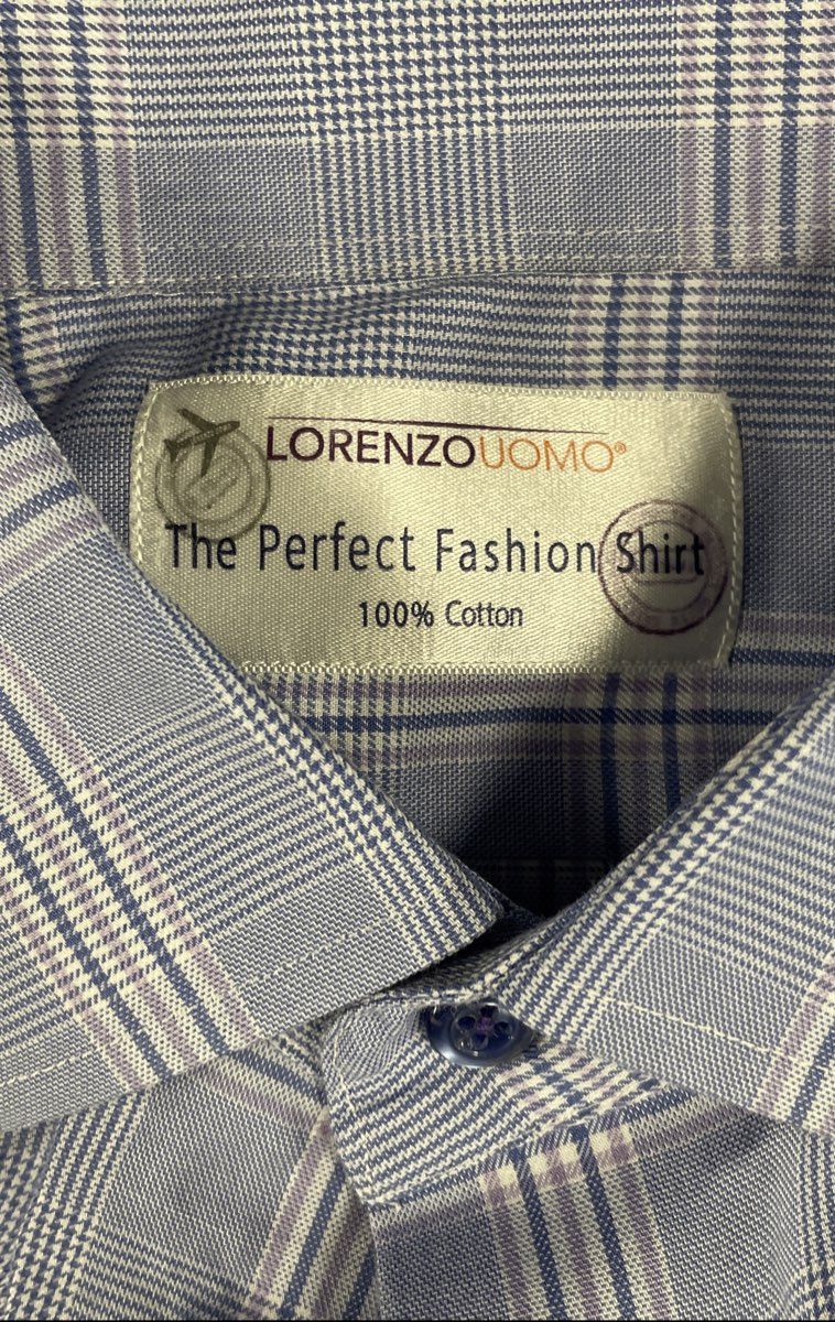 Lorenzo Uomo Men's Blue Glen Plaid Cotton Spread Collar Dress Shirt L/S
