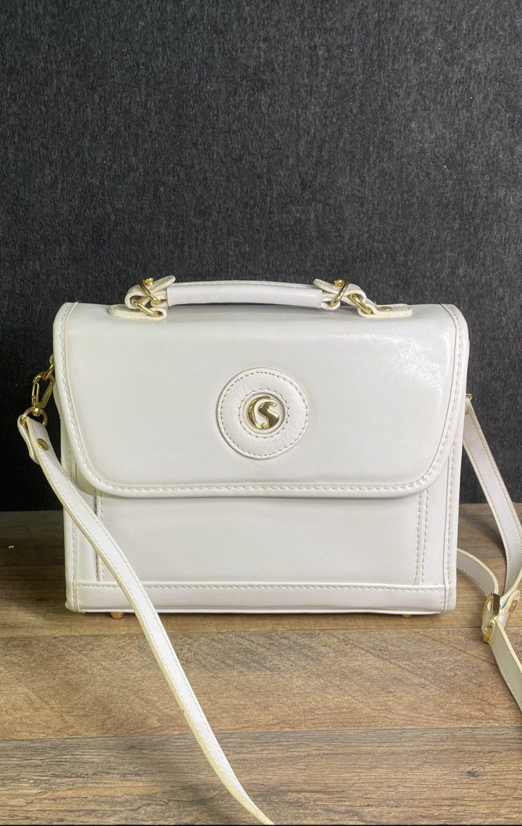 Chenson Collection White Faux Leather Crossbody Satchel Bag Gold Tone Hardware